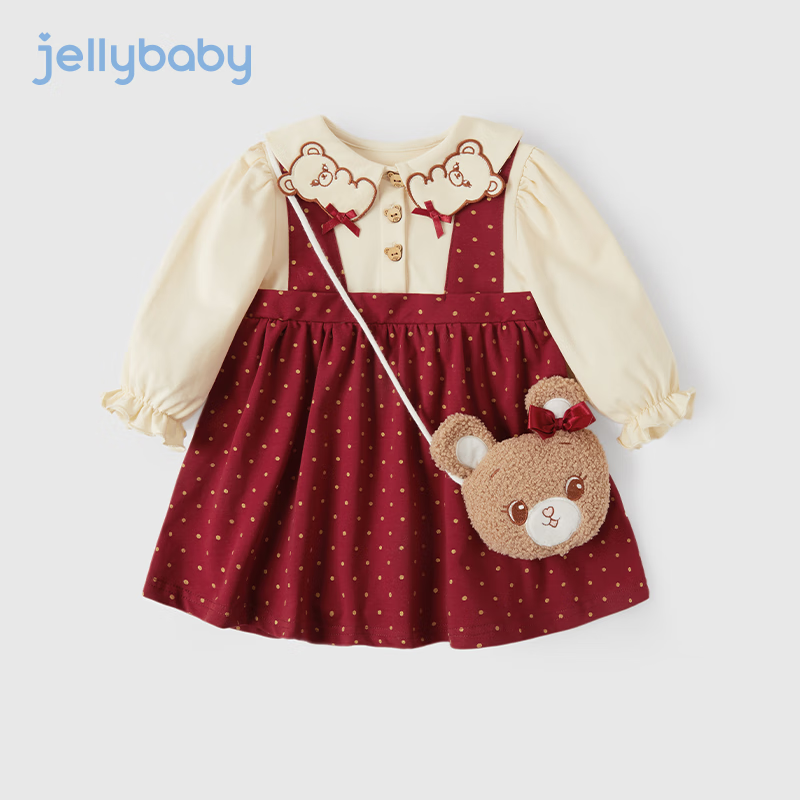 JELLYBABY 2024年春秋季新款女童婴幼裙子连衣裙时尚舒适 红色 100 89元（需用券