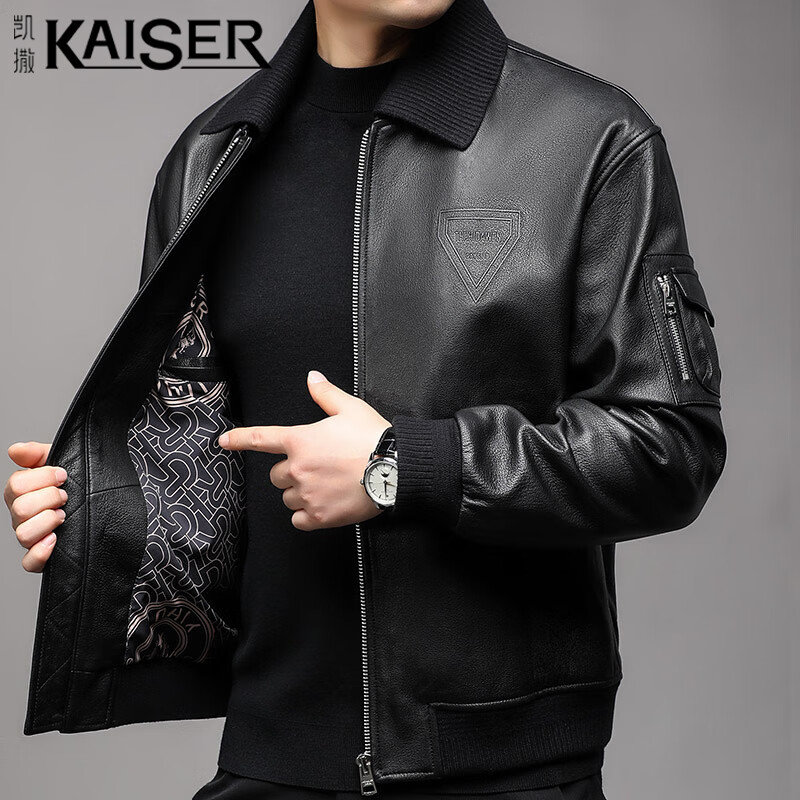 凯撒 KAISER 真皮皮衣男士秋冬翻领山羊皮海宁皮夹克外套KS83505 黑色 3XL 2069元