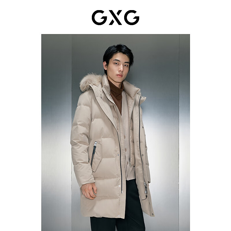限尺码:GXG男装 商场同款假两件多色长羽绒服 卡其色/黑色 S 442元 包邮(仅限S码)