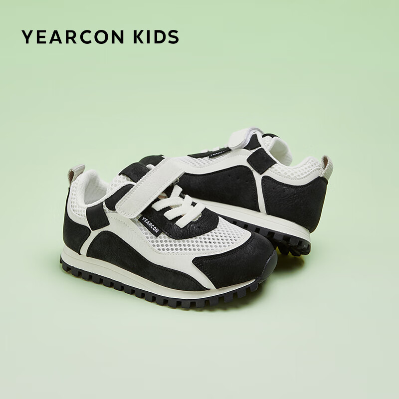 YEARCON 意尔康 童鞋女童运动鞋2024春夏儿童软底透气网鞋男童跑步鞋 米/黑31 