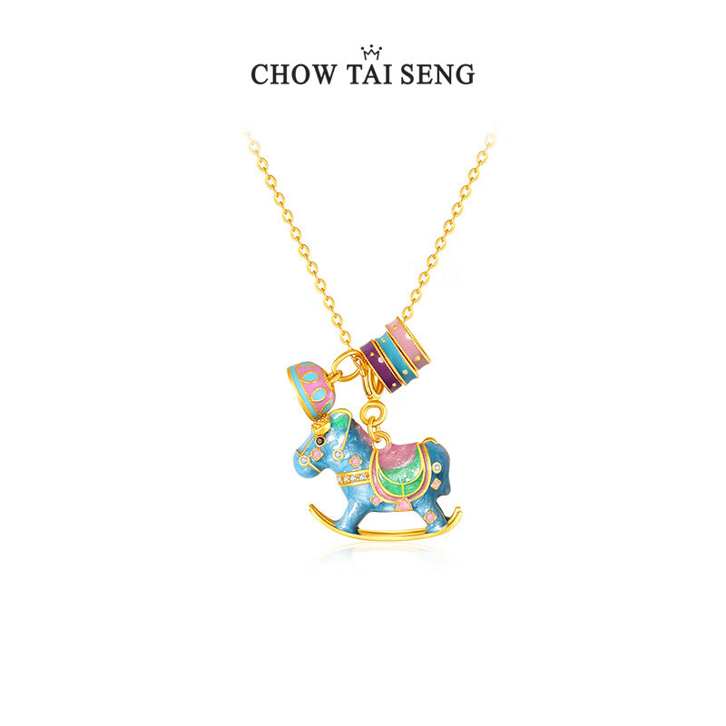 PLUS会员：CHOW TAI SENG 周大生 送礼！S925银 彩色摇摇木马珍珠锁骨项链 117.1元