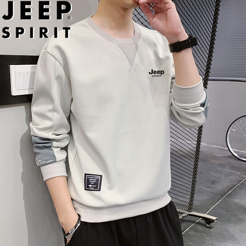 JEEP SPIRIT 吉普卫衣男春秋季长袖T恤中青年休闲圆领套头男装 灰色 3XL 75元