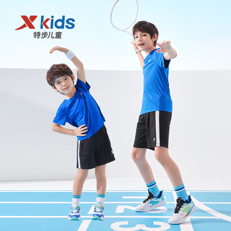 XTEP 特步 童装男童运动速干短袖套装2024夏季新款儿童中大童薄款2件套 89.9元