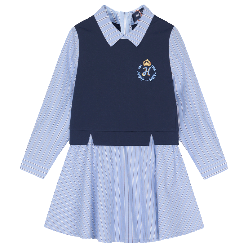 PLUS会员：HAZZYS 哈吉斯 女童连衣裙 学院风长袖裙 藏蓝 145 179元包邮（需用券