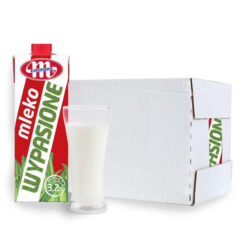 MLEKOVITA 妙可 波兰原装进口 冠军系列 3.2全脂纯牛奶 1L*6盒 优质蛋白 礼盒装 3