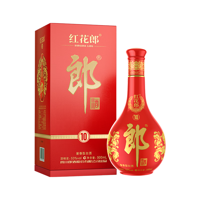 plus会员：郎酒 红花郎10 第5代 酱香型 白酒 53度 500ml 单瓶装 286.7元（需领券