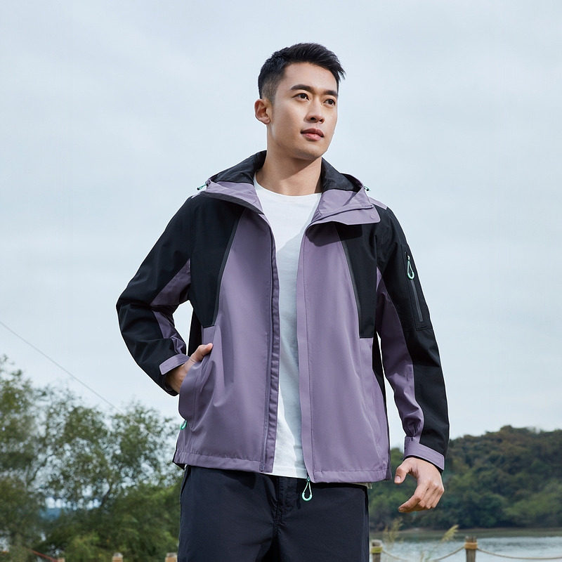 探路者 防风 单层冲锋衣 苍紫色黑色，黑色灰色，极地白黑色，树莓粉黑色 