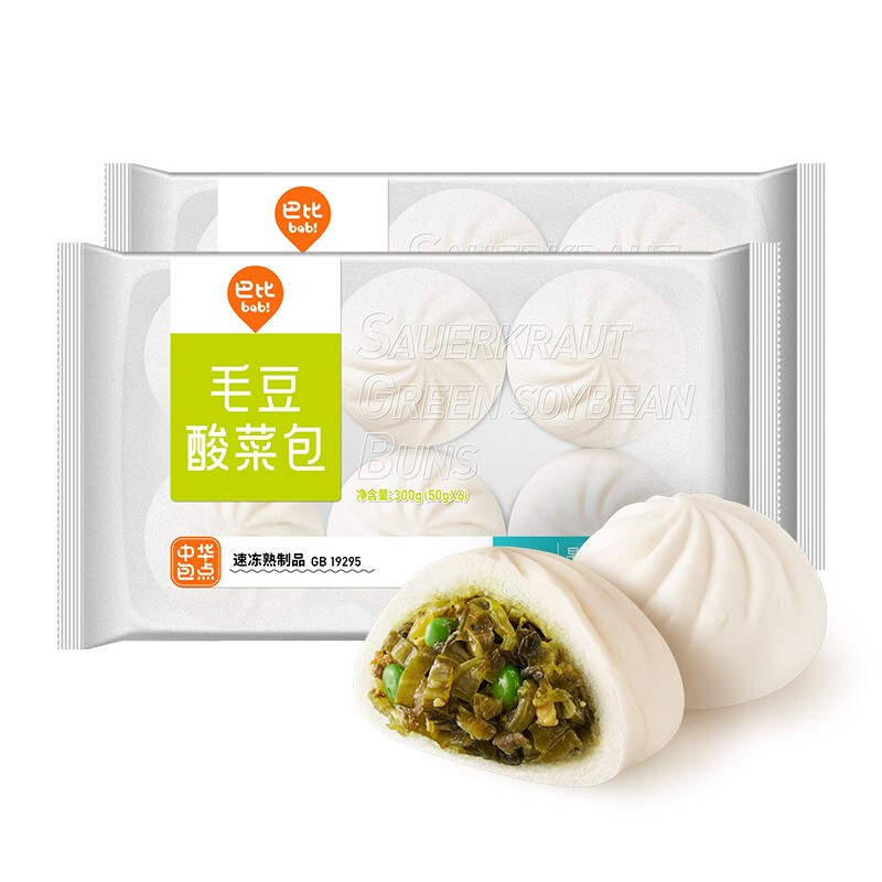 babi 巴比 毛豆酸菜包 300g*2包 12只 24.9元