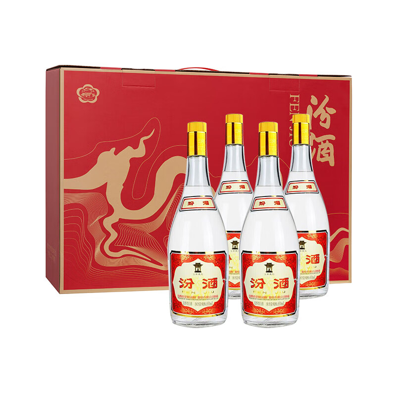 汾酒 黄盖玻汾 清香型白酒 55度 950mL 4瓶 礼盒装 口粮酒 316.95元（需用券）