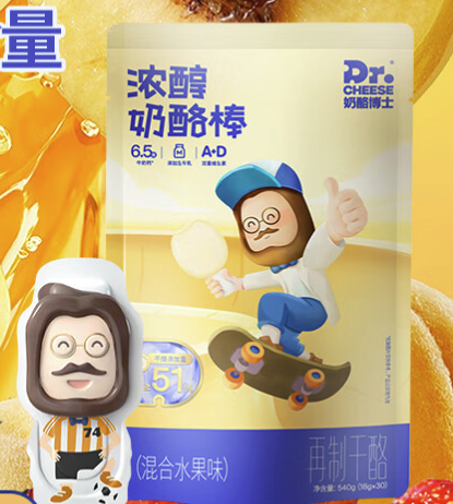 奶酪博士 Dr.CHEESE 浓醇奶酪棒混合水果味 540g/袋 27.93元