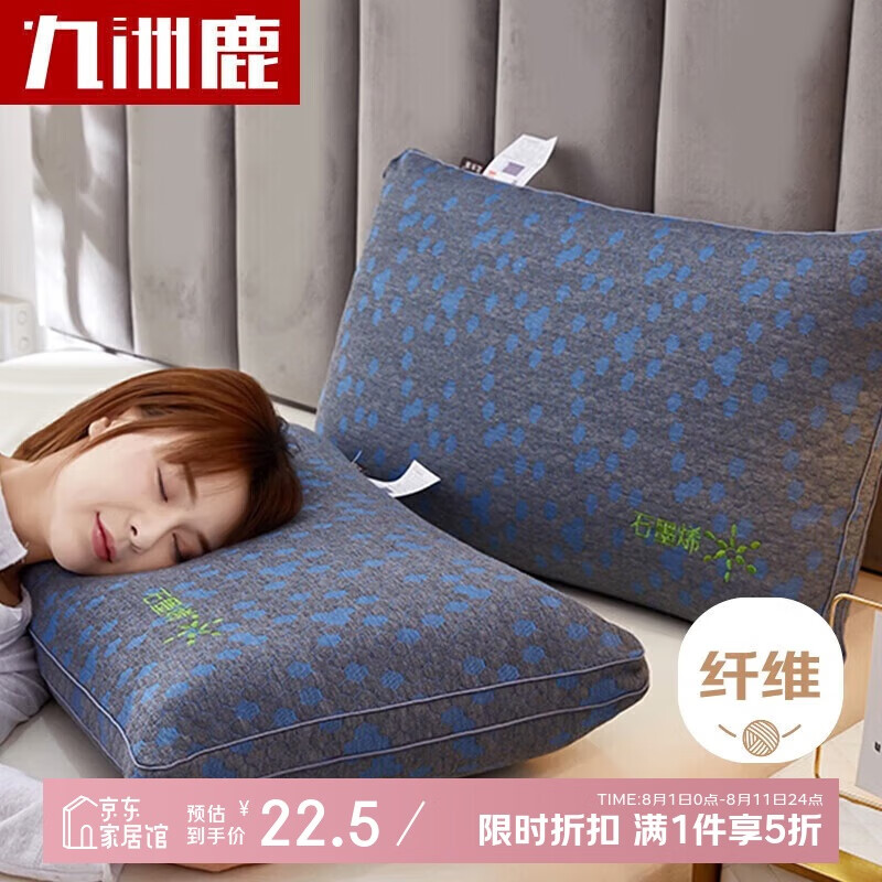 九洲鹿 新科技石墨烯面料热熔棉枕头 针织热熔枕-蓝色 枕芯*1 22.5元
