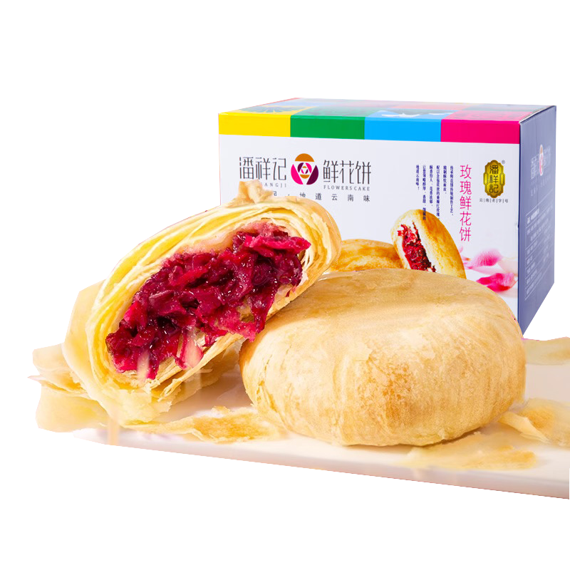 plus：潘祥记 经典玫瑰鲜花饼 云南特产传统饼干糕点零食鲜花饼25g*16枚 86.6