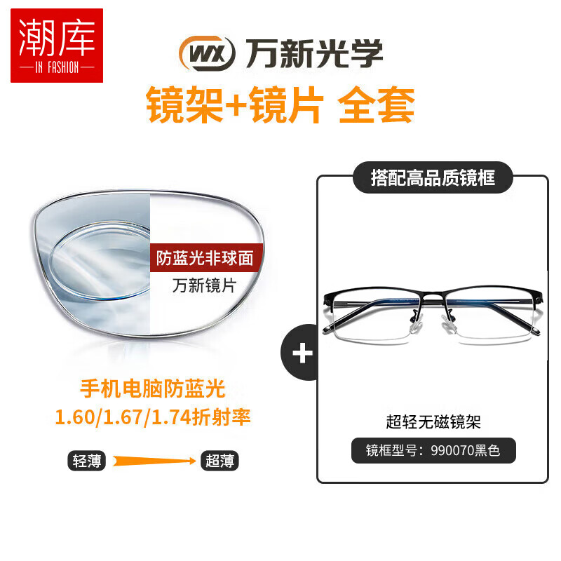 万新 winsee 哈气防伪标1.67多屏防蓝光片+多款钛架任选（附赠原厂镜片包装）