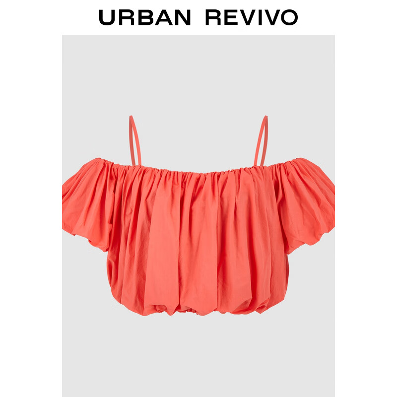 URBAN REVIVO UR2024秋季女装俏皮短款蓬蓬褶皱露肩吊带衫UYY240007 赤红 XS 179元（