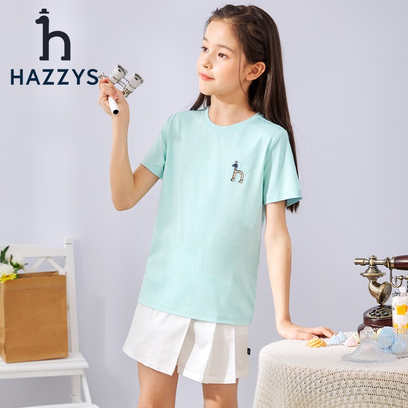 HAZZYS 哈吉斯 童装夏新款男女童简约时尚舒适柔软不易变形T恤 玻璃蓝 110 117.