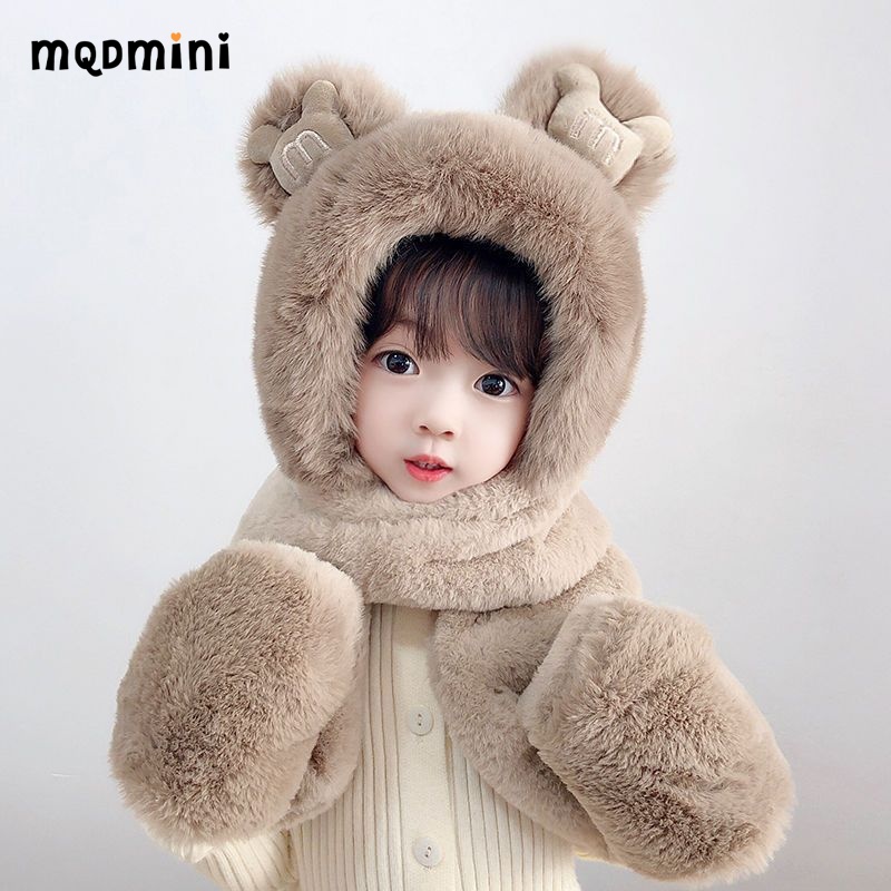 马骑顿 儿童帽子围脖手套一体三合一防风护耳保暖头套 14.9元（需买2件，需