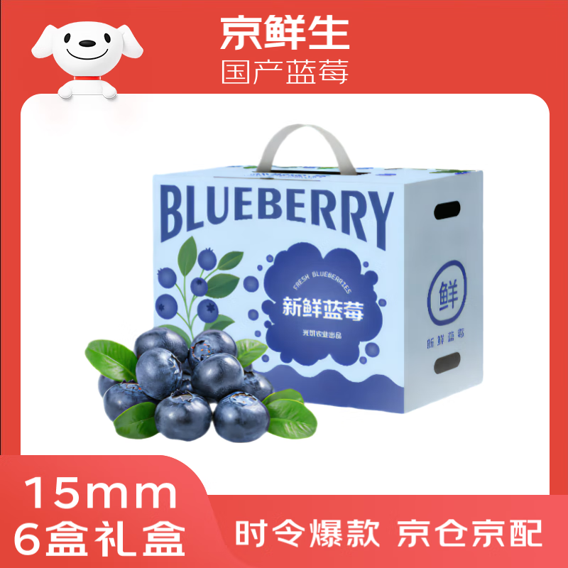 京鲜生 云南蓝莓 15mm+ 125g/盒 6盒装 38.9元(需买2件,需用券)