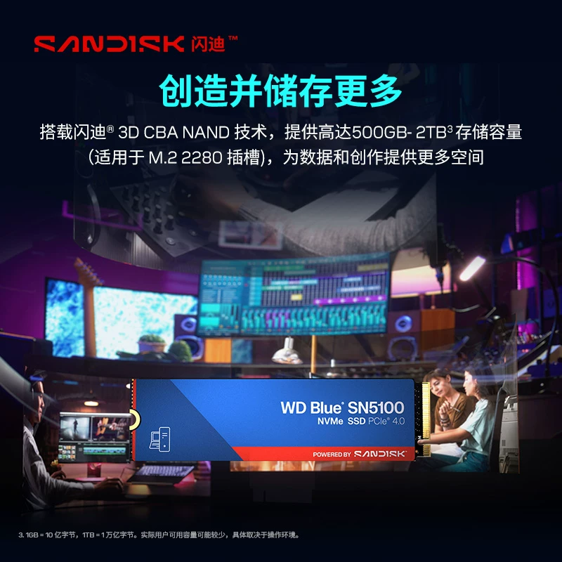 闪迪 SN5100 7100MB/s高速传输 M.2NVMe固态硬盘 809元 - 线报酷