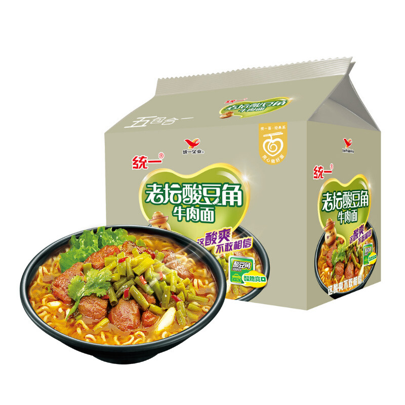 统一 酸豆角牛肉面 五合一袋面 方便面 110g*5袋 8.21元（需买3件，需用券）