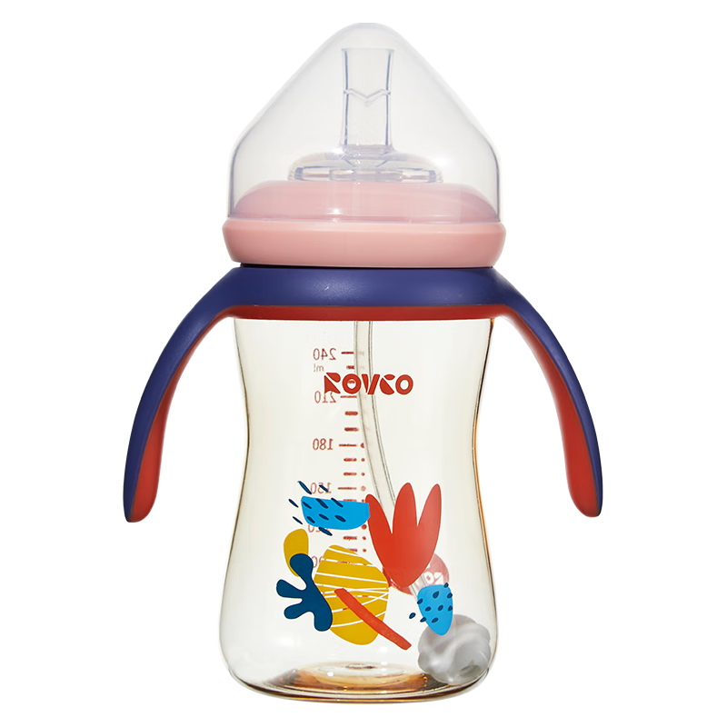 日康 Rikang 吸管奶瓶 1岁以上带重力球宽口奶瓶 PPSU带手柄240ml 粉色N1063-3 28.41
