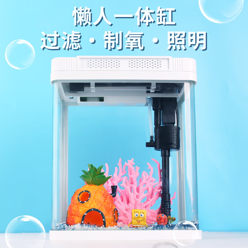 宠街坊 超白玻璃鱼缸过滤器循环水泵增氧泵水族箱桌面客厅生态鱼缸240 32.81