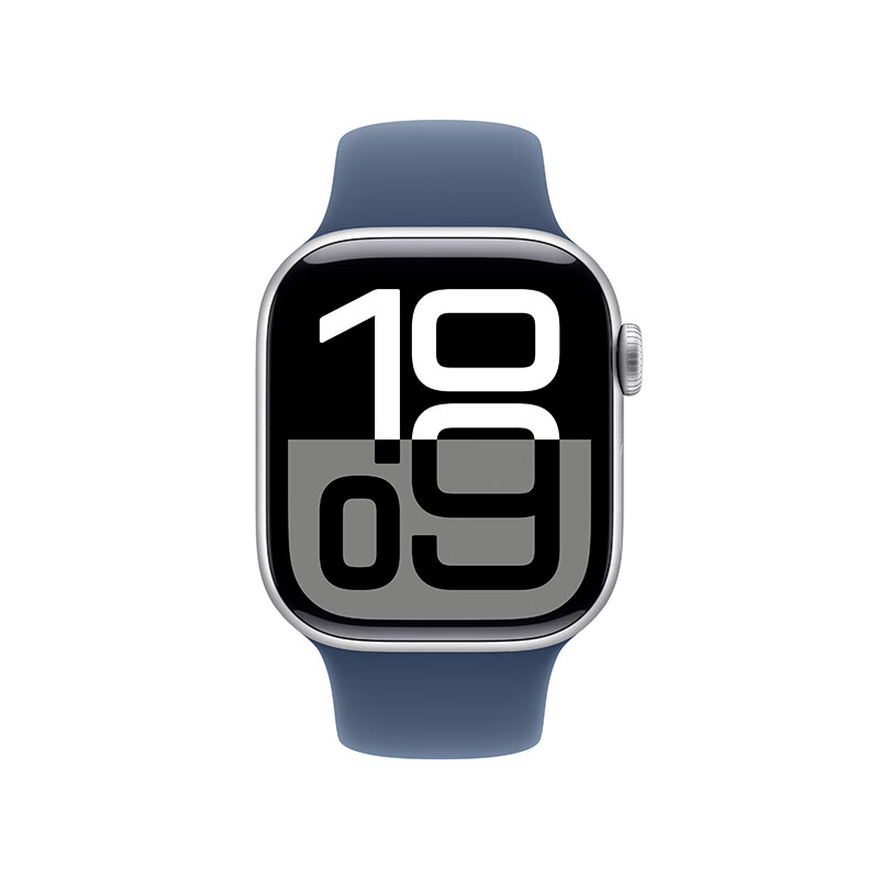 苹果 Apple Watch Series 10 智能手表 GPS款 42mm 银色铝金属表壳 丹宁色橡胶表带 M/
