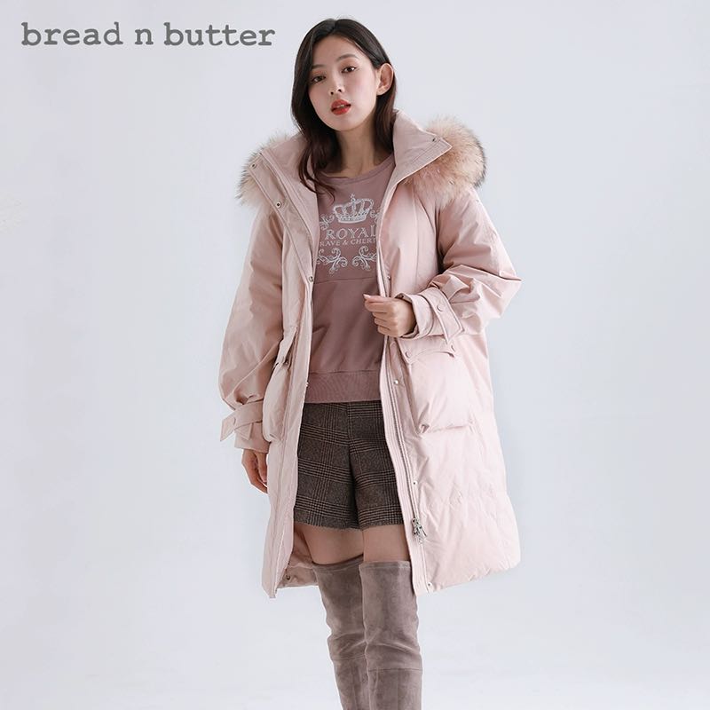 bread n butter 面包黄油 粉色可爱羽绒服女白鸭绒加厚保暖长袖连帽长款新款 61