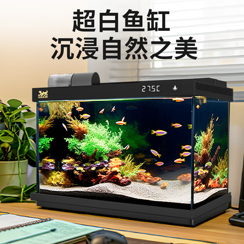 森森 金麟超白智能鱼缸小型桌面免换水生态鱼缸一体缸自循环 300 纯黑尊享