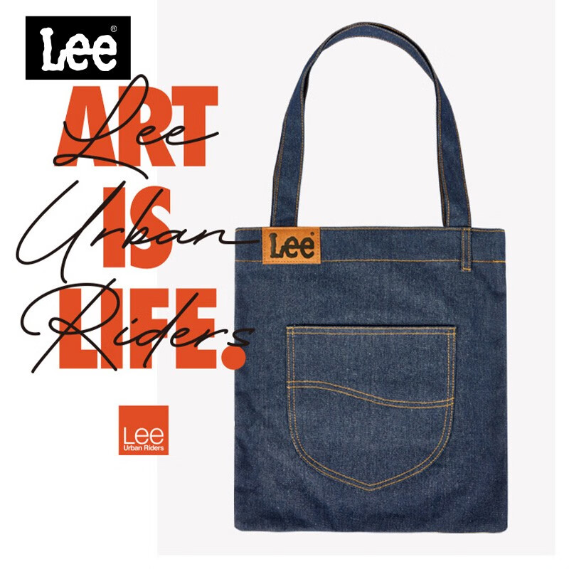 Lee 大容量帆布单肩斜挎托特包 牛仔蓝 39.9元（需用券）