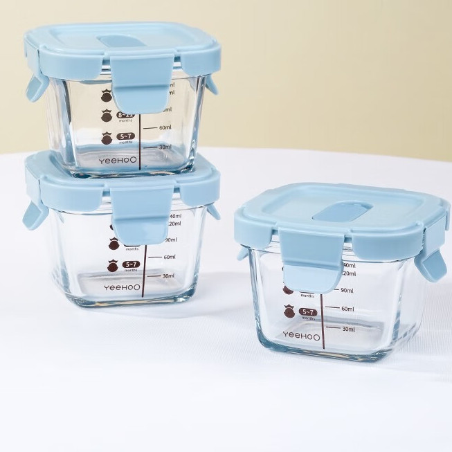 YeeHoO 英氏 婴儿玻璃辅食盒 天空蓝 3个装 40.9元（需用券）