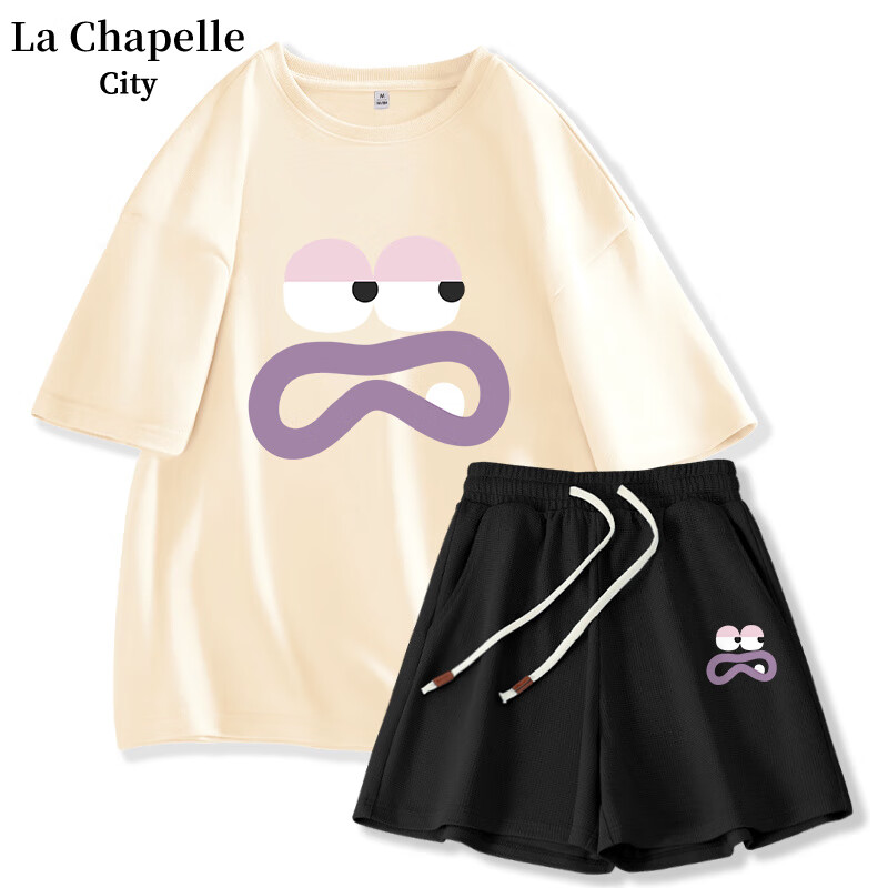 La Chapelle City 拉夏贝尔中学生夏季套装女2024新款纯棉短袖t恤休闲运动服两件