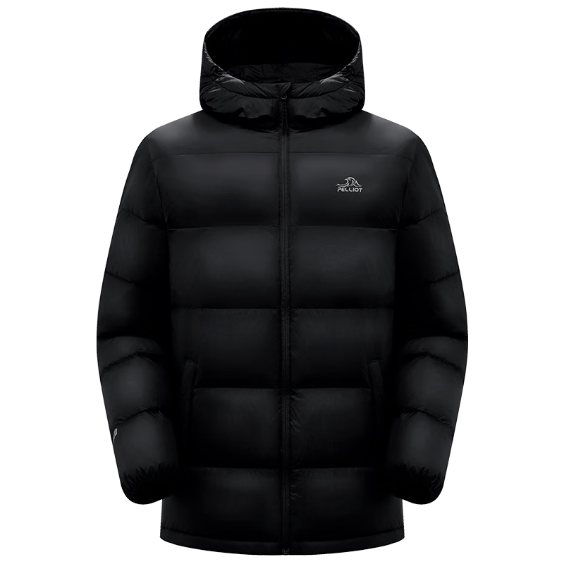 伯希和 800蓬鹅绒羽绒服男女冬季保暖棉衣短款防风连帽外套 曜石黑 95﹪绒