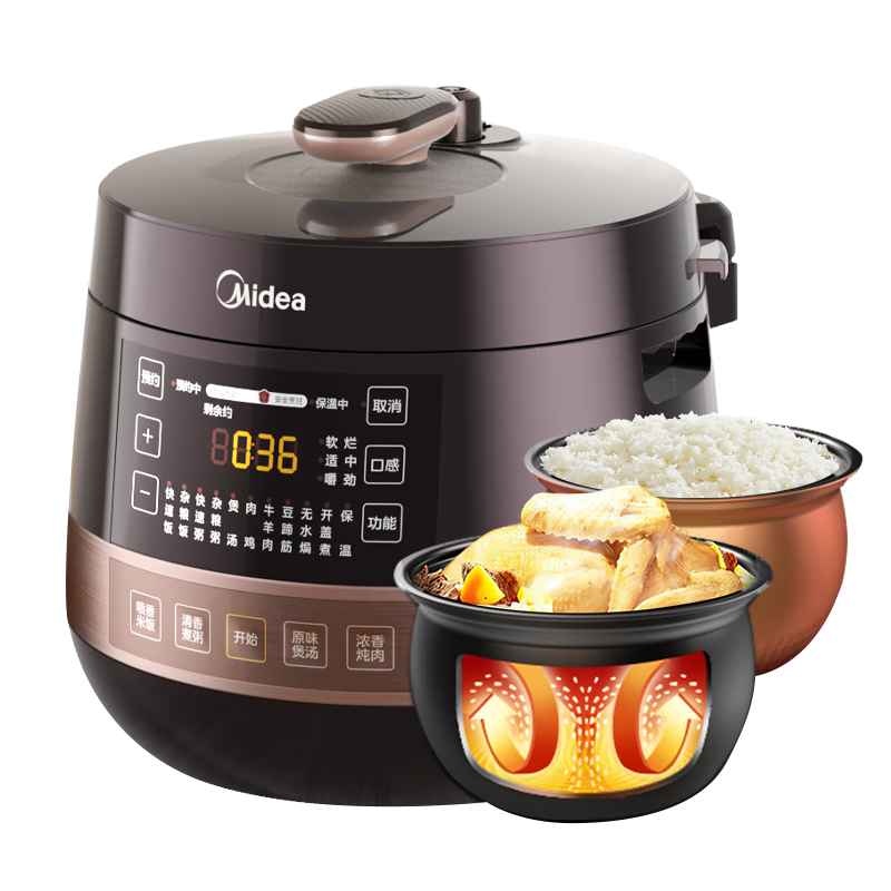 38节、PLUS会员：美的（Midea）圆釜系列电压力锅 双胆高压锅 YL50Easy203电饭锅4