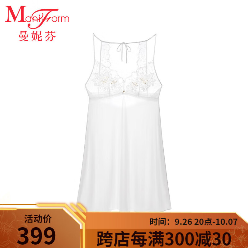 ManiForm 曼妮芬 性感轻薄V领蕾丝睡衣女士舒适吊带睡裙家居服20310854 010 白色 