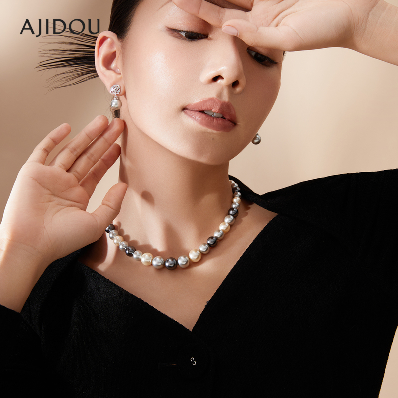 AJIDOU 阿吉豆 复古气质风优雅灰珍珠项链小众设计师款简约百搭女 153.2元（