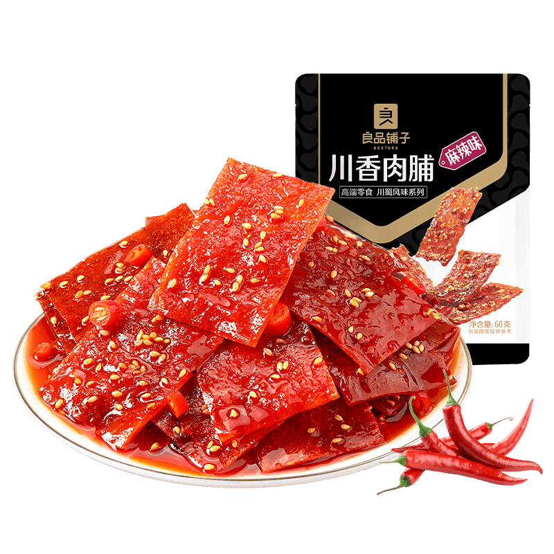 PLUS会员：良品铺子 川香肉脯 (麻辣味) 60g *15件 47.7元包邮（合3.18元/件）