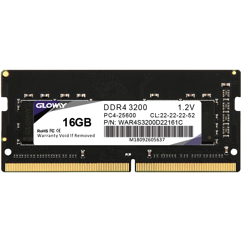 GLOWAY 光威 战将16g DDR4 3200MHz 笔记本内存 普条 黑色 160.21元包邮（需凑单）