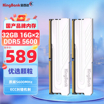 KINGBANK 金百达 银爵系列 DDR5 5600MHz 台式机内存 马甲条 白色 32GB（16GB*2） ￥539