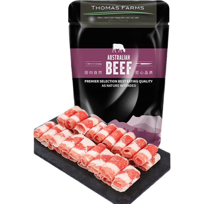 plus:THOMAS FARMS 澳洲谷饲安格斯牛肉卷肥牛卷 500g/袋 冷冻生鲜牛肉烧烤烤肉火