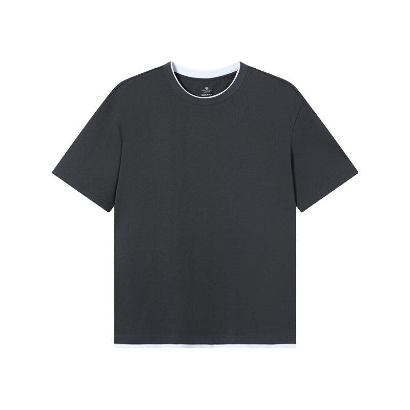 京东京造 t恤男夏季简约半袖体恤男生宽松假两件短袖 黑+白 L 39.95元