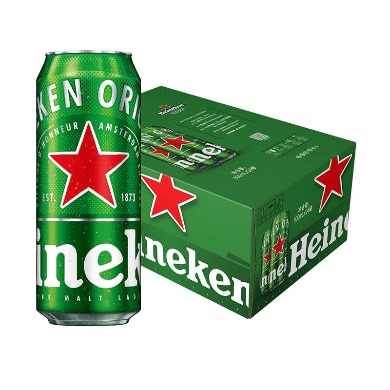 喜力（Heineken）啤酒 经典风味啤酒 整箱装 全麦酿造 原麦汁浓度≥11.4°P 500mL