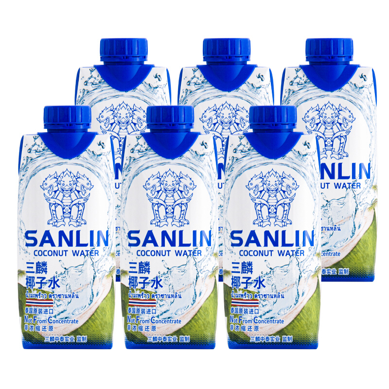 SANLIN 三麟 泰国三麟100%天然椰子水330ml*6瓶 21.2元