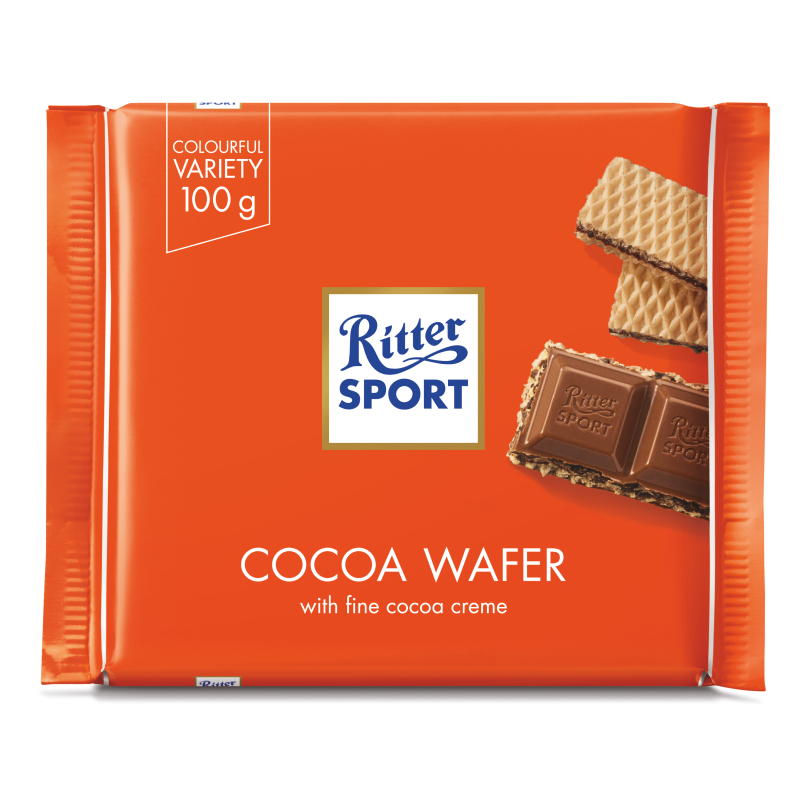 Ritter SPORT 瑞特斯波德 缤纷排块 可可华夫味 100g 9.8元