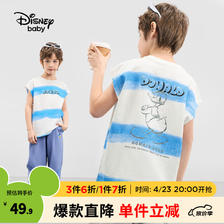 Disney 迪士尼 童装男童针织时尚背心2024夏装儿童户外运动无袖上衣帅气 蓝条