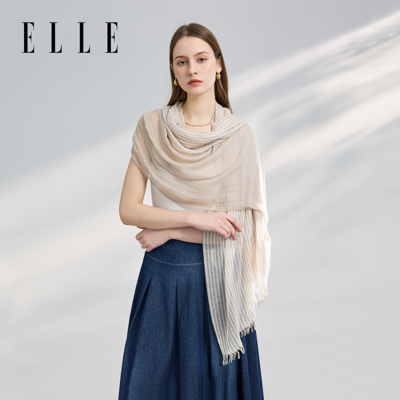 ELLE 亚麻丝巾女士春夏秋季薄款披肩长款时尚百搭围巾外搭护颈搭配 92元（