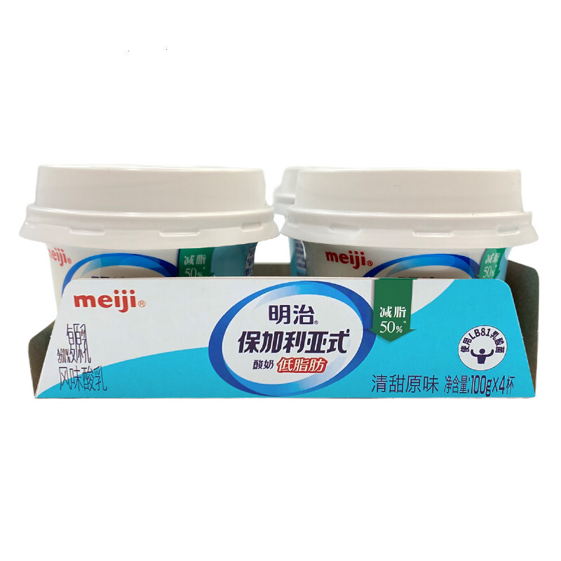 meiji 明治 保加利亚式酸奶 低脂肪清甜原味100g×4杯 凝固型 8.46元（需买9件，需用券）