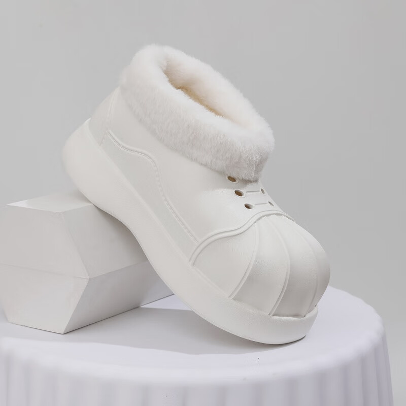 FOURDATRY 冬季厚底雪地靴女冬外穿短款2023年新款可爱加绒加厚防滑棉拖鞋女 