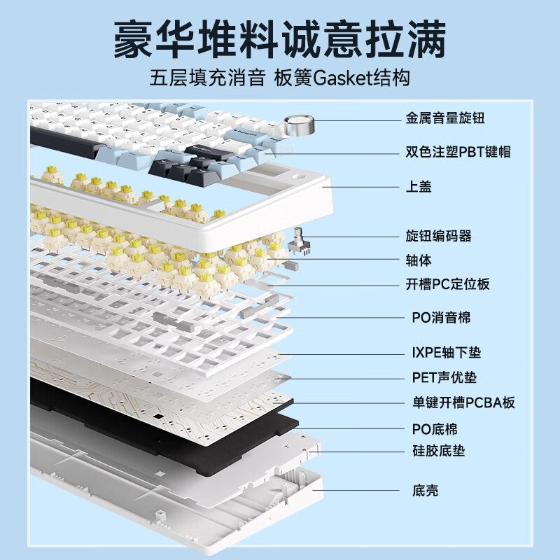 20点开始、新品发售：AULA 狼蛛F75 三模机械键盘80键TTC新月轴259元