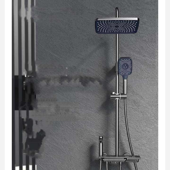 PLUS会员、需凑单：四季沐歌（MICOE）枪灰色淋浴花洒套装 卫浴淋雨器增压浴室花洒易洁喷头淋浴器全套 【冷热四档】玻璃面板+按键出水 675.54元（合635.54元/件）（使用家居卡635.54元）