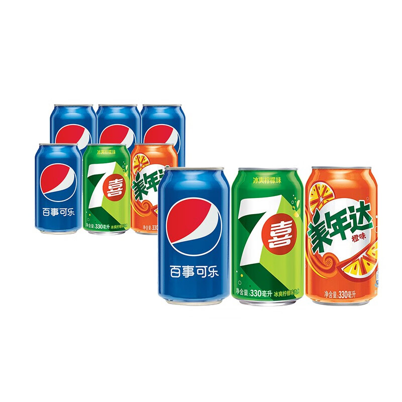 pepsi 百事 可乐 百事/七喜/美年达（4+1+1）汽水可乐 混装330ml*6 6.16元（需用券